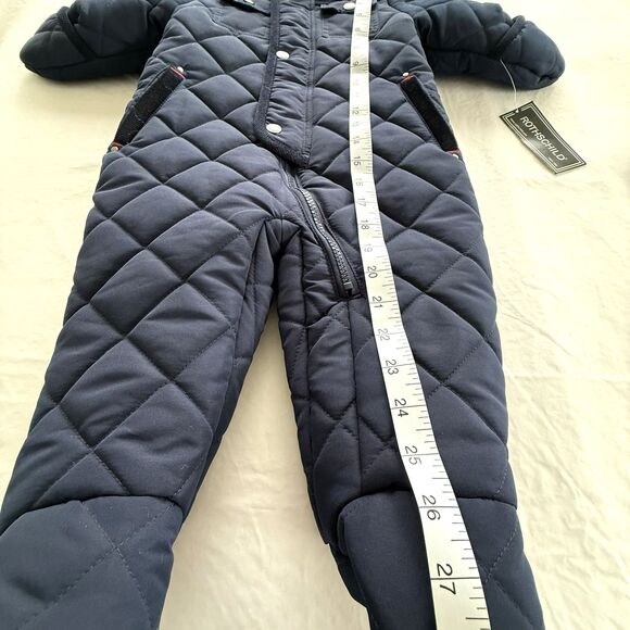 Infant Snow Suit Rothschild Navy Blue Quilted Fleece Lined Hooded Size 12M NWT - Picture 3 of 5